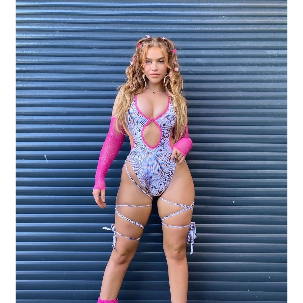 Nosuchsoul Small Delusional Bodysuit With Leg Ties & Pink Sparkle Arm Sleeves